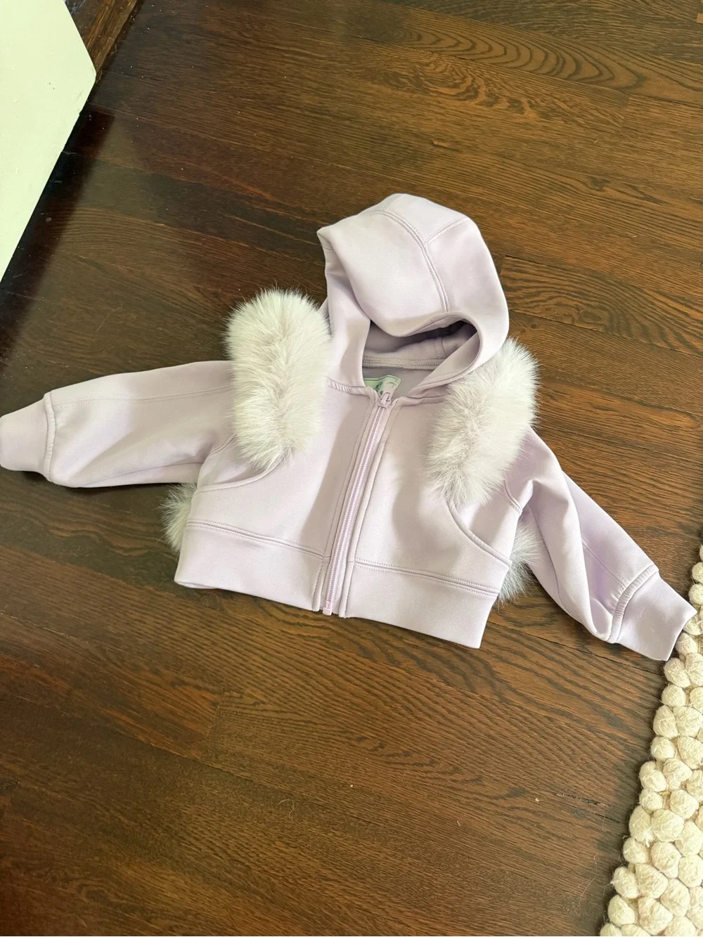 Lavender Two-Piece Hooded Jogger Set with Mink fur trim